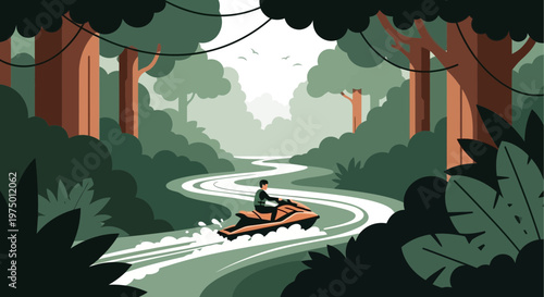 Exotic River Jet Ski Adventure Through Lush Jungle Scenery