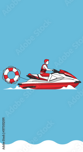 Exciting Jet Ski Adventure With Lifebuoy In Tow On A Sunny Day