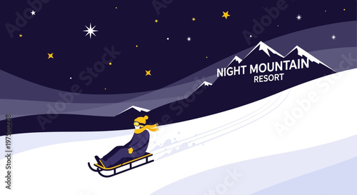 Exciting Night Sledding Adventure Under Starlit Mountain Skies