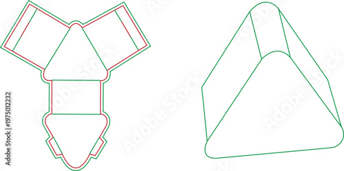 Triangular packaging box die-cut template with 3D mockup for product presentation and gift box design