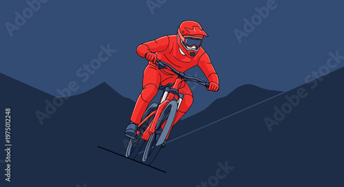 Extreme Downhill Mountain Biker Riding Fast On Steep Terrain