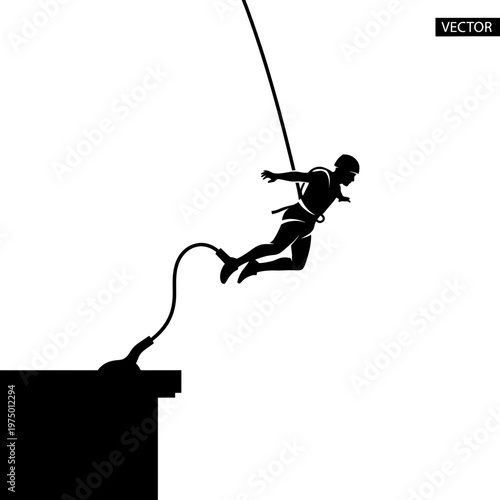 Exciting Silhouette Of Bungee Jumper Leaping Off A High Platform