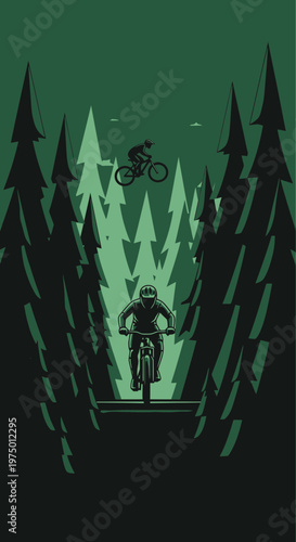 Extreme Downhill Mountain Biking Through Dense Evergreen Forest Adventure