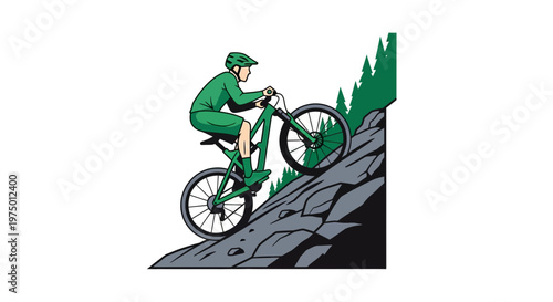 Extreme Mountain Biker Riding Down a Steep Rocky Slope