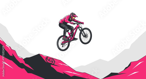 Extreme Mountain Biker Soaring Over A Pink Terrain