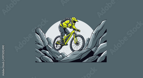 Extreme Mountain Biking Adventure Rider Navigating Rocky Terrain