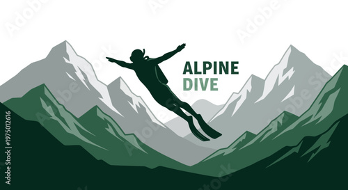Extreme Alpine Dive Silhouette Against Majestic Mountain Peaks
