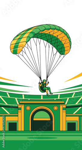 Extreme Athlete Soars Above Grand Stadium Architecture Thrill Seeking Adventure