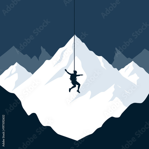Extreme Mountain Rappelling Adventure Thrill Seeker Silhouette