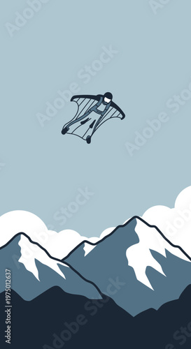 Extreme Athlete Soaring Above Majestic Mountain Peaks In Wingsuit