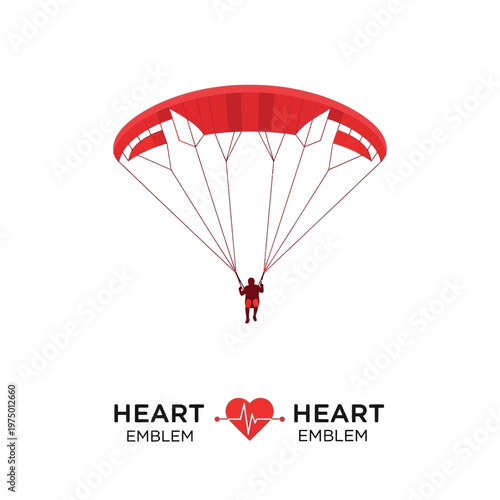 Extreme Paraglider Soaring High With Vibrant Red Canopy Representing Heart Health Emblem