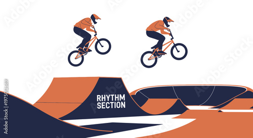 Extreme BMX Freestyle Riders Performing Aerial Stunts On Ramps