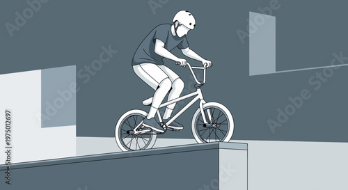 Extreme BMX Rider Balances Bike On Edge Performing Freestyle Stunt