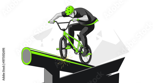 Extreme Bmx Rider Executes A Daring Freestyle Stunt On A Pipe Obstacle