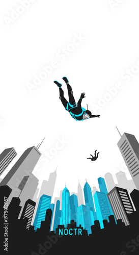 Extreme Skydiver Plunges Above Stylized Cityscape
