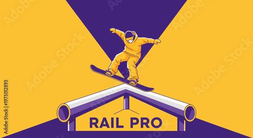 Extreme Snowboarder Grinding On Rail With Vibrant Graphic Background