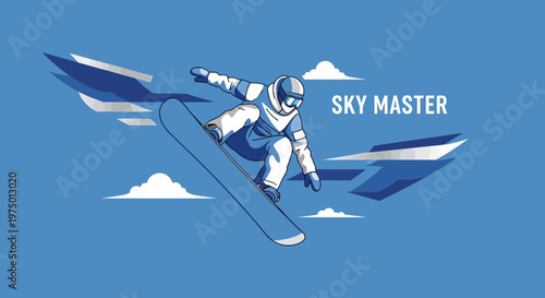 Extreme Snowboarding Freestyle Action Jump In Blue Sky Background