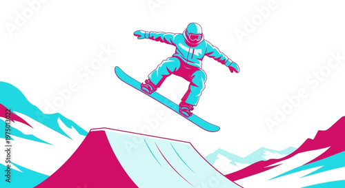 Extreme Snowboarding Jump Dynamic Action Sports Illustration