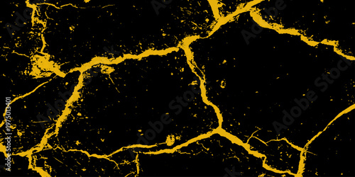 yellow Crack Wall Abstract Background. Background Texture. striking yellow and black cracked texture background, resembling molten lava or fractured earth. 