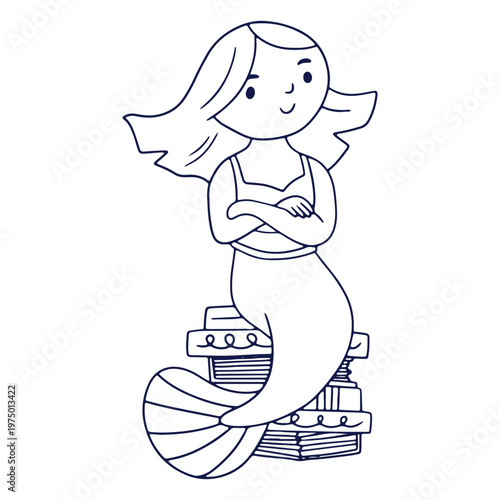 Mermaid sitting on a pile of books