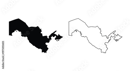 Two outlines of uzbekistan one solid black and one white with a black border high quality