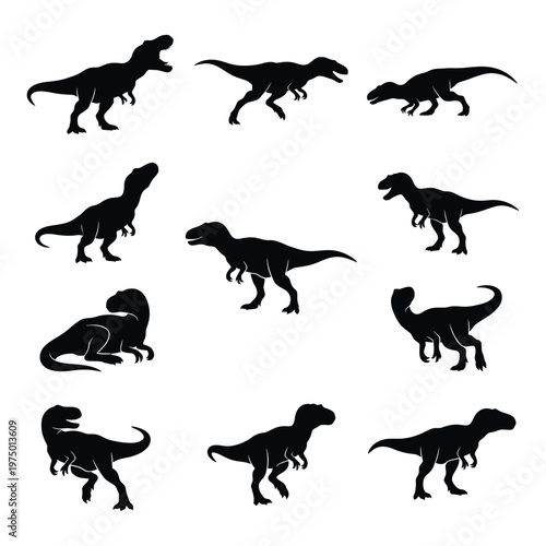 Dinosaur Silhouette Vector Collection - 11 Diverse Prehistoric Species and Poses Set