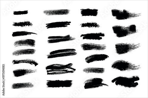 Collection of abstract black brush strokes and textures for artistic design