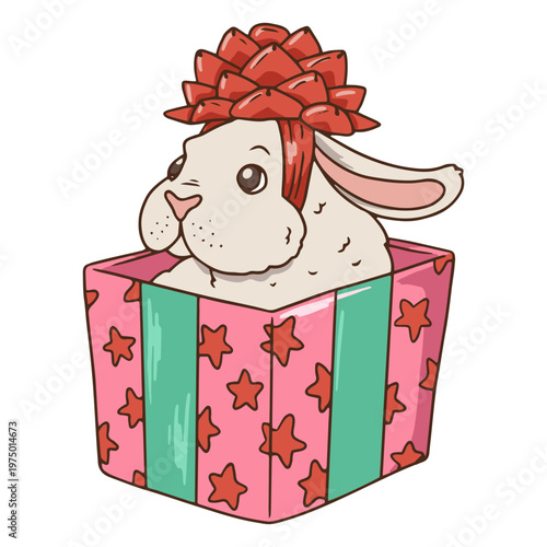 Cute rabbit in a Christmas gift box