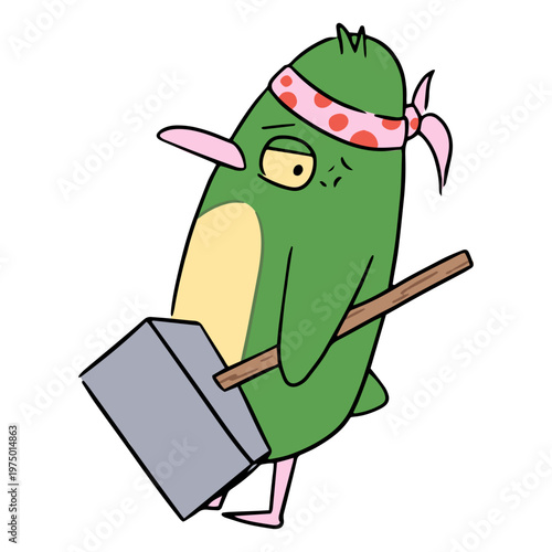 Cute deadly parrot with a hammer