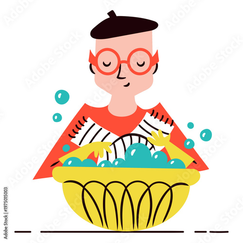 Man washing clothes in a bucket