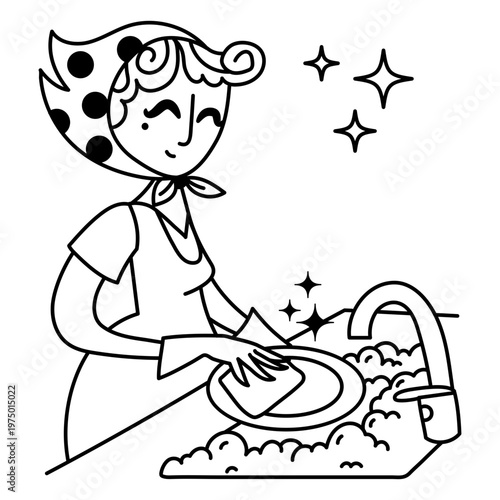 A young woman washing the dishes