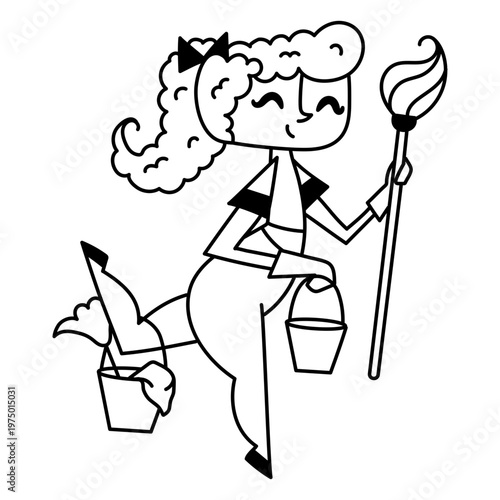 A young lady with cleaning supplies