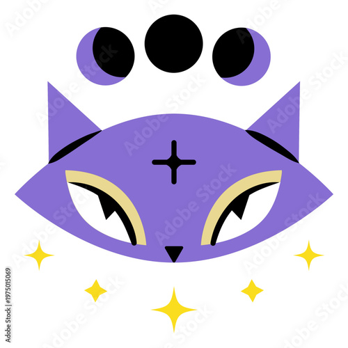 Purple cat surrounded by sparkles
