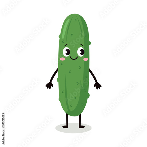 Cute cucumber character with happy face and thin arms and legs green vegetable vector