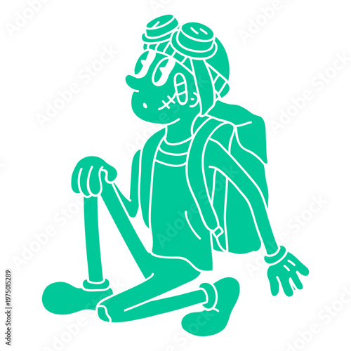 Apocalyptic traveler character cartoon