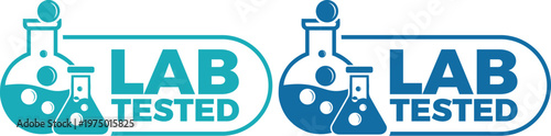 Lab Tested Vector Badges Set with Laboratory Glassware in Blue, Isolated Graphic Resources