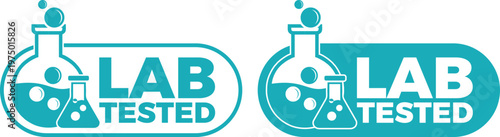 Two Teal 'LAB TESTED' Badges with Laboratory Flasks, Isolated Vector Graphic