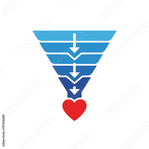 Marketing sales funnel with heart target.