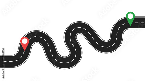 Top view road and location map vector, curved highway and street intersection geometric layout for navigation, GPS routing, city planning, and transport design