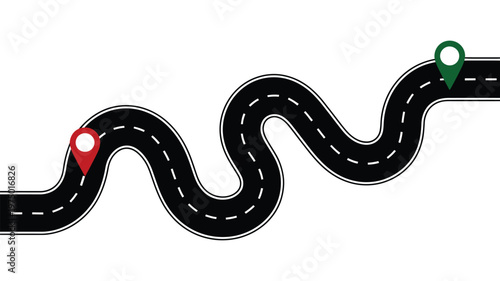 Top view road and location map vector, curved highway and street intersection geometric layout for navigation, GPS routing, city planning, and transport design