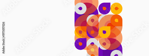 Abstract circles overlap, creating vibrant orange, purple hues. Minimalist design, clean background, modern aesthetic. Simple shapes dominate composition.