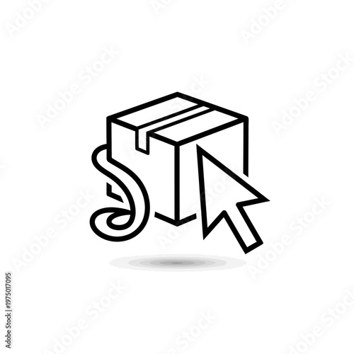 Icon of package with cursor downloading.