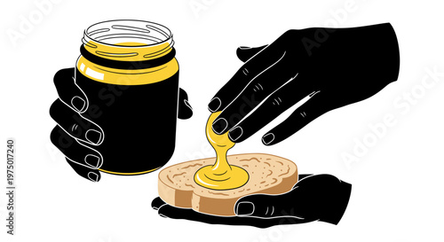 Minimalist vector illustration of hands spreading honey on bread