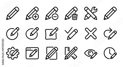 Outline edit pencil ui icons set for app interface design and modification tools concept