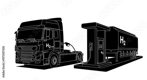 Hydrogen fuel cell truck refueling at a clean energy station