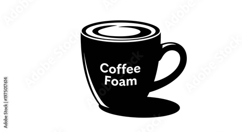 Minimalist black coffee cup icon with coffee foam text