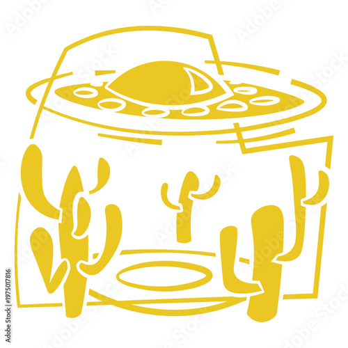 UFO floating over desert cacti