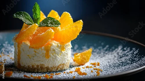 Obraz  z motywem A gourmet plated individual trifle portion with artistic orange segments