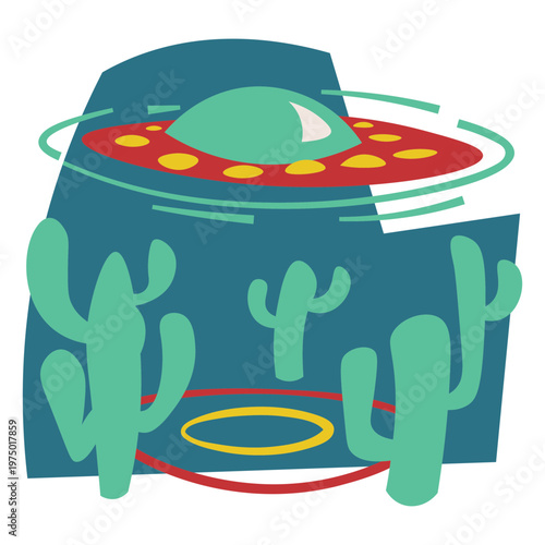 Alien ship passing over cacti