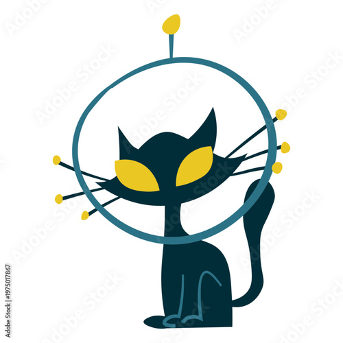 Intergalactic cat with big yellow eyes